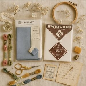 🧵 Vintage Zweigart Lugana Evenweave • 25 Count • Wedgewood Blue + White